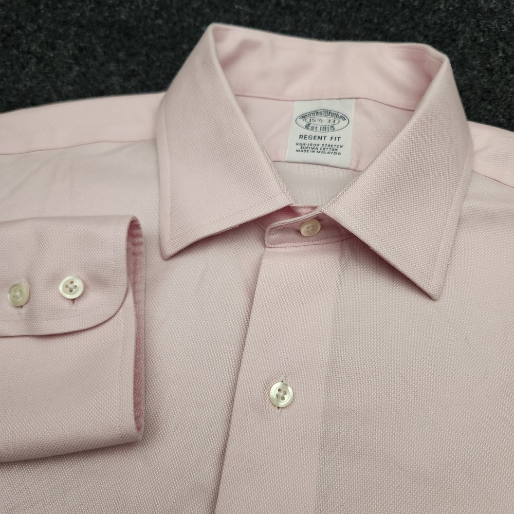 Brooks Brothers 1818 Mens 15.5 Pale Pink Regent Fit Button Up Shirt Stretch